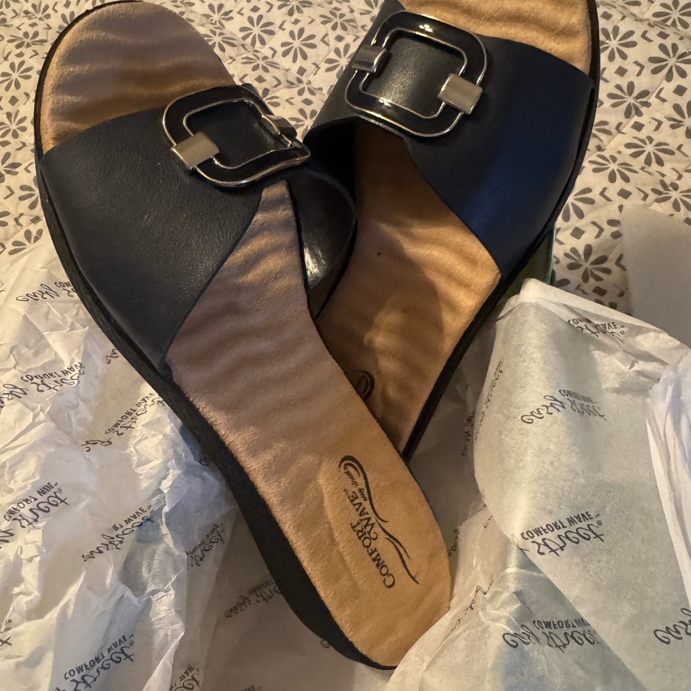 Easy Street Black Slide Sandals with Buckle